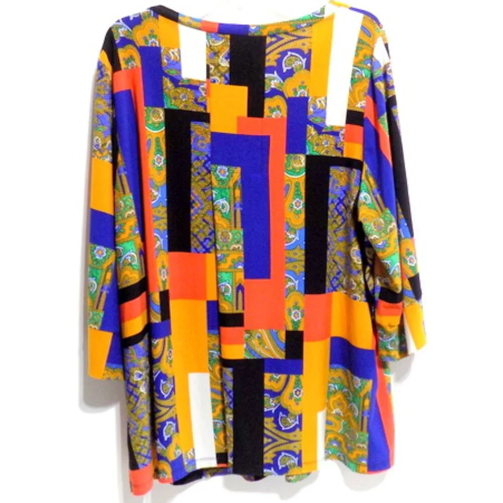 Jones Studio Women’s Wearable Art Multicolor Abstract 3/4 Sleeve Top – Size: 2X - Picture 2 of 11